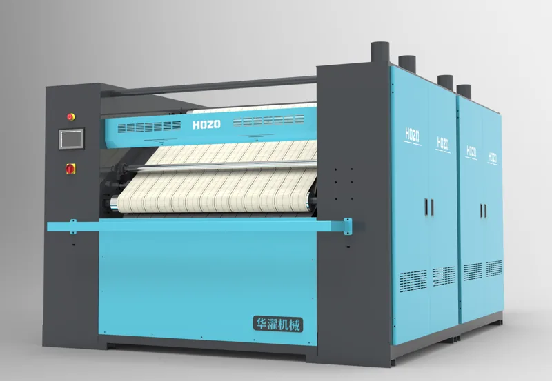 HPT-1400 gas-fired pillowcase ironer with direct gas burners, no boiler needed